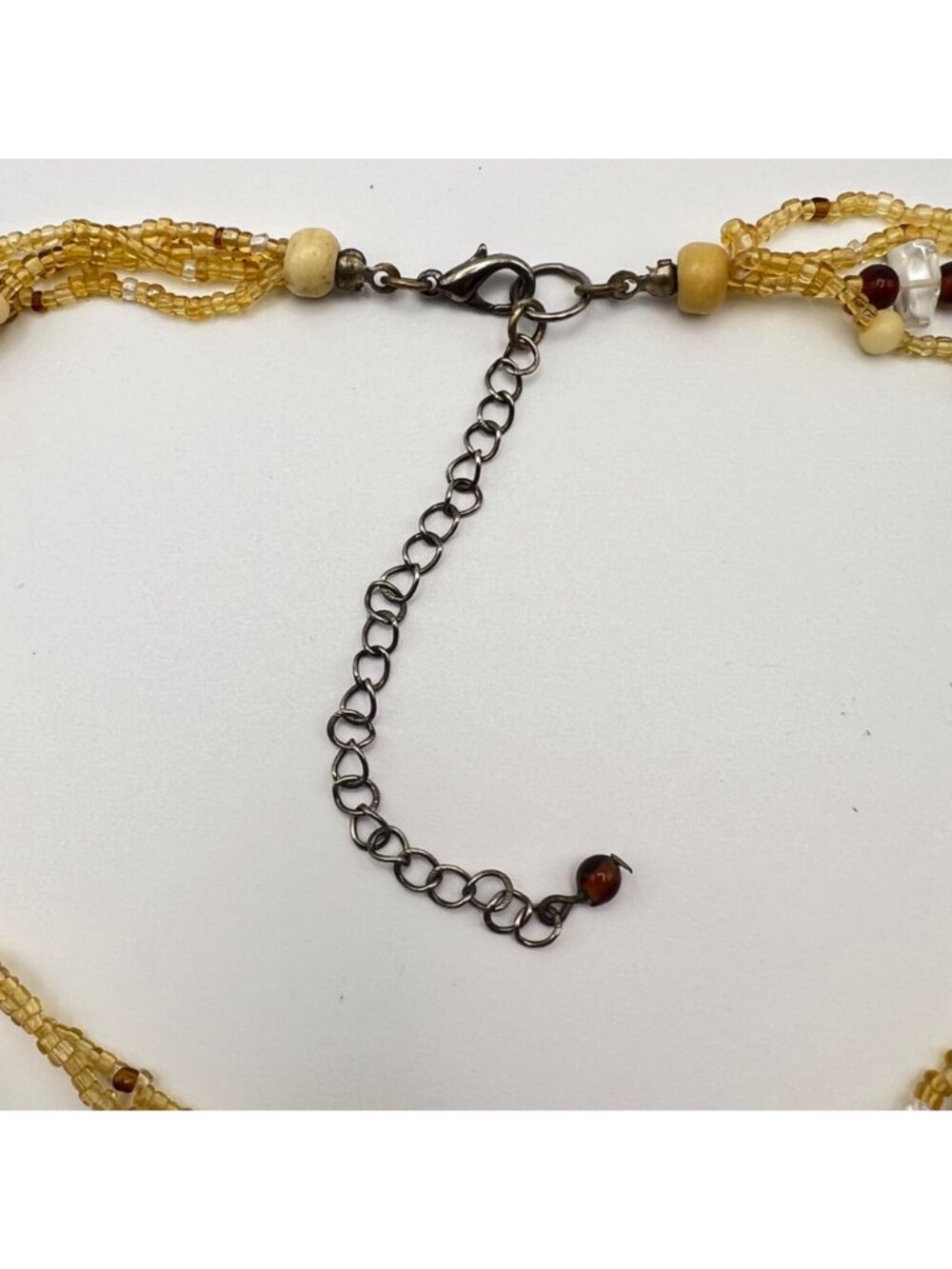 Multi Strand Quartz Glass Bead Necklace  Honey Amber Brown Cream 17-20.25" Boho - Picture 12 of 13